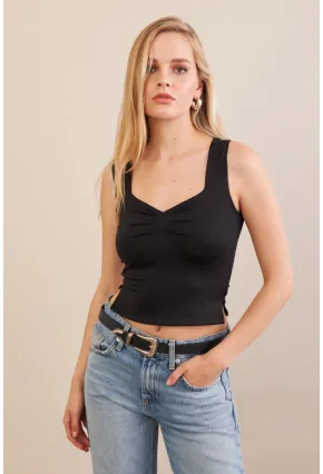 Kadın Siyah Büzgülü Bluz FLU325