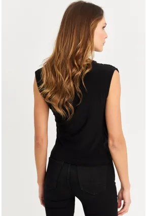 Kadın Siyah Büzgülü Kolsuz Bluz LPP1205-90