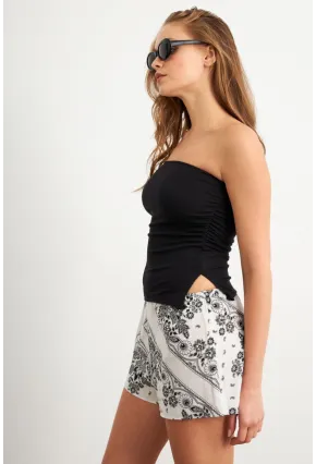 Kadın Siyah Büzgülü Straplez Bluz LPP1308