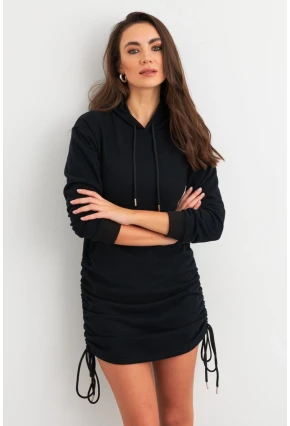 Kadın Siyah Büzgülü Sweat Elbise XC8101