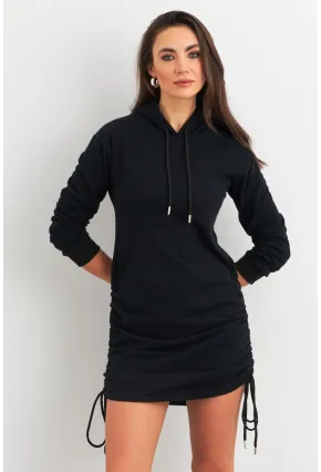 Kadın Siyah Büzgülü Sweat Elbise XC8101