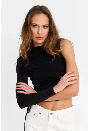 Kadın Siyah Büzgülü Tek Kol Bluz SB150