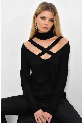 Kadın Siyah Çapraz Yaka Tunik B53