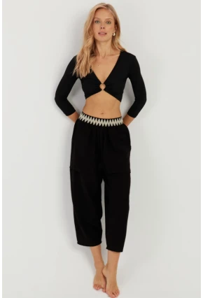 Kadın Siyah Cepli Şalvar Pantolon ÖM1203