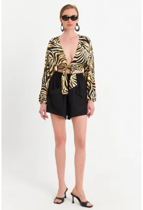 Kadın Siyah Cepli Şort ROP103