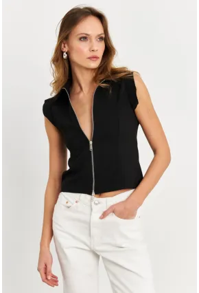 Kadın Siyah Çift Fermuarlı Bluz MOD2352