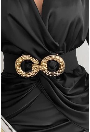 Kadın Siyah Çift Tokalı Lastik Kemer BE621