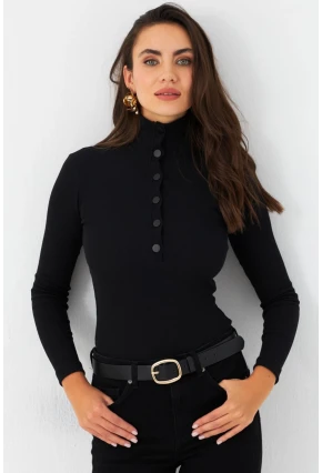 Kadın Siyah Çıtçıtlı Kaşkorse Bluz EY2983