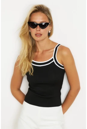 Kadın Siyah Çizgili Triko Bluz KAZ09