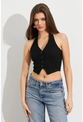 Kadın Siyah Crop Bluz SE18
