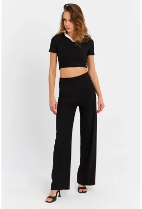 Kadın Siyah Crop Pantolon Takım RU6933