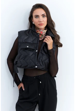 Kadın Siyah Crop Yelek İS808
