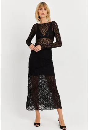 Kadın Siyah Dantelli Midi Etek FS9824