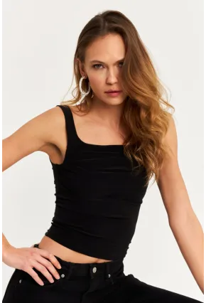 Kadın Siyah Degaje Yaka Askılı Atlet GÇ199