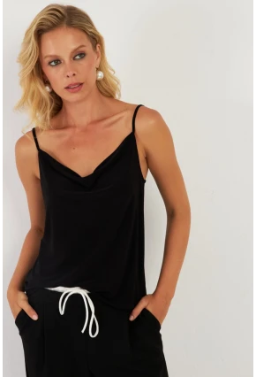 Kadın Siyah Degaje Yaka Bluz LPP1286