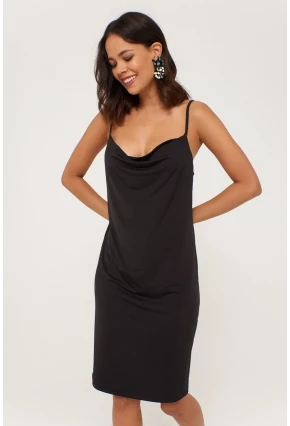 Kadın Siyah Degaje Yaka Elbise LPP1130