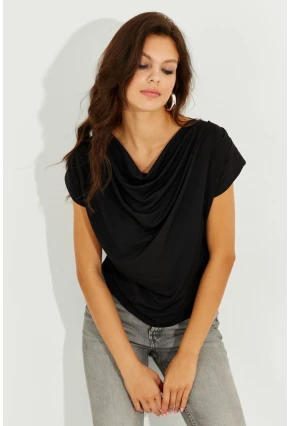 Kadın Siyah Degaje Yaka Vatkalı Bluz SDY2024