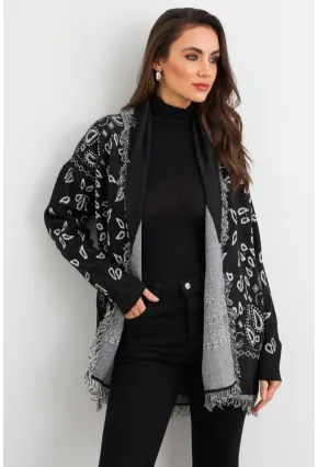 Kadın Siyah Desenli Triko Hırka MVI14209
