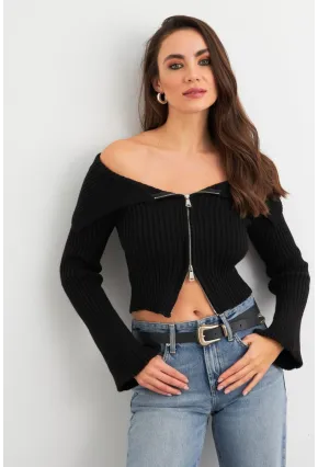 Kadın Siyah Devrik Yaka Kısa Hırka TEM103