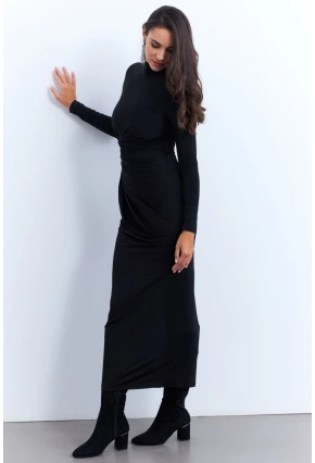Kadın Siyah Drapeli Maxi Elbise LİK12