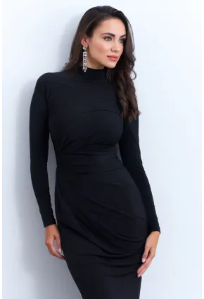 Kadın Siyah Drapeli Maxi Elbise MLİK12