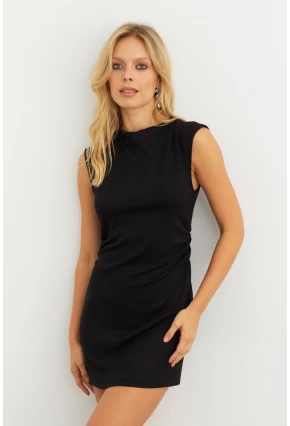 Kadın Siyah Drapeli Mini Elbise SE6