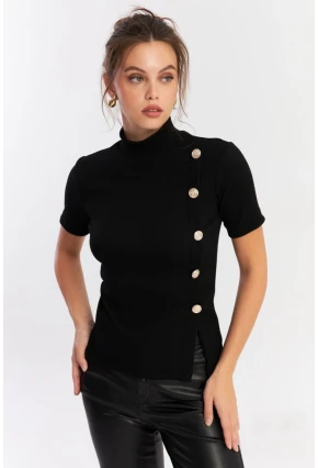 Kadın Siyah Düğme Aksesuarlı Bluz EY2926