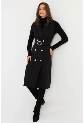 Kadın Siyah Düğme Aksesuarlı Ceket Elbise MERA101