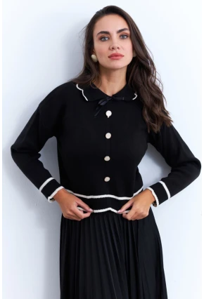 Kadın Siyah Düğme Aksesuarlı Kazak MCNG802