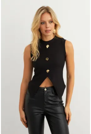 Kadın Siyah Düğme Detaylı Bluz RLO145