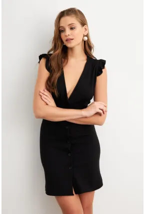 Kadın Siyah Düğme Detaylı Mini Elbise DAF5033