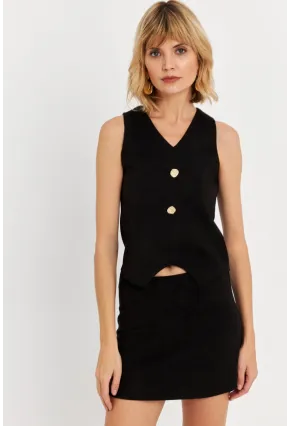 Kadın Siyah Düğme Detaylı Süet Bluz KED7113