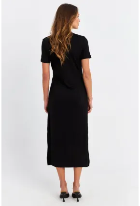 Kadın Siyah Düğümlü Midi Elbise RU6942