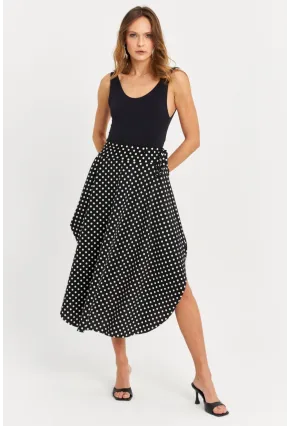 Kadın Siyah-Ekru Asimetrik Puantiyeli Etek LV81