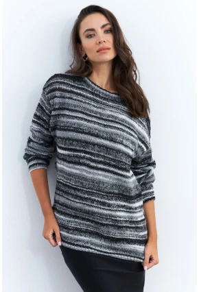 Kadın Siyah-Ekru Çizgili Kazak KAZ28