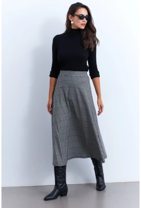 Kadın Siyah-Ekru Desenli Çan Etek MLON3007