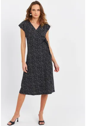 Kadın Siyah-Ekru Kruvaze Puantiyeli Midi Elbise EY3071