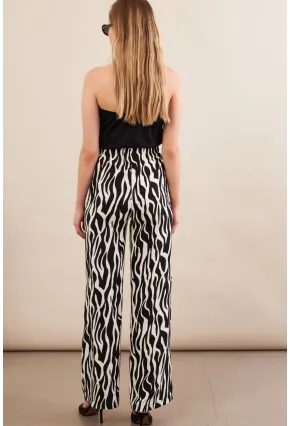 Kadın Siyah-Ekru Zebra Desenli Yüksel Bel Pantolon PİK50