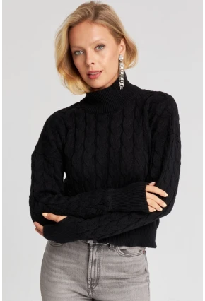 Kadın Siyah Eldivenli Triko Kazak MİW1318