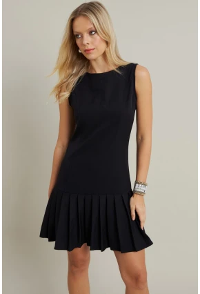 Kadın Siyah Etegi Pileli Mini Elbise FRY2265