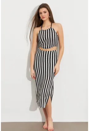 Kadın Siyah Etekli Triko Takım ROP108