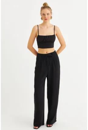 Kadın Siyah Fermuarlı Palazzo Pantolon MON143