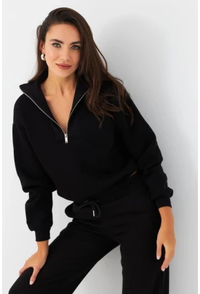 Kadın Siyah Fermuarlı Sweatshirt DY1463