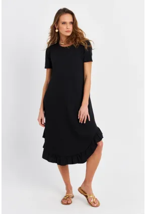 Kadın Siyah Fırfırlı Basic Elbise MALB5005