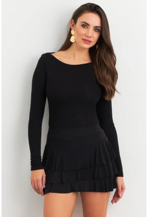 Kadın Siyah Fırfırlı Şort Etek ELT3915