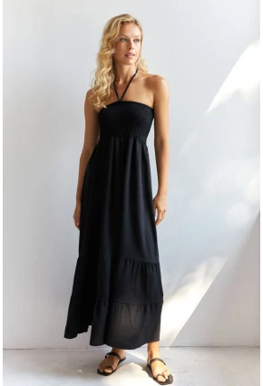 Kadın Siyah Gipeli Midi Elbise SF12813