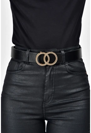 Kadın Siyah-Gold Çift Tokalı Kemer BE347