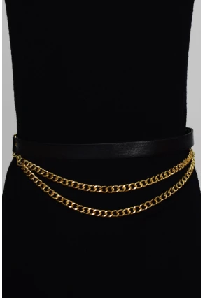 Kadın Siyah Gold Önü Zincirli Kemer BE309