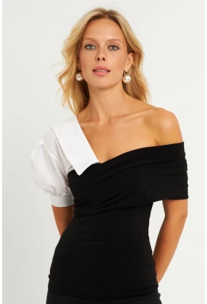 Kadın Siyah Gömlek Detaylı Bluz MEN2055