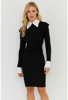 Kadın Siyah Gömlek Detaylı Midi Elbise RMZ21238